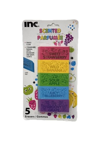 Scented Erasers Set 5 Pack Fruit Fragrances Strawberry Banana Apple Blueberry Grape Latex Free School Supplies