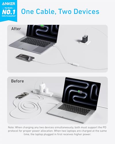 Image of Anker Cable,4FT 2-in-1 USB C to USB C Cable 140W Max,Fast Charging for iPhone 17 /17 Pro Max /16 Series,MacBook Air /Pro,and More(Braided,White)