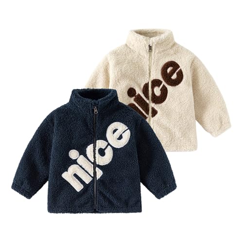 Toddler Kids Sherp𝐚 Fleece Full-Zip Jacket Boys Girls Letter Print Long Sleeve Turtle Neck Coat Thermal Outwear2
