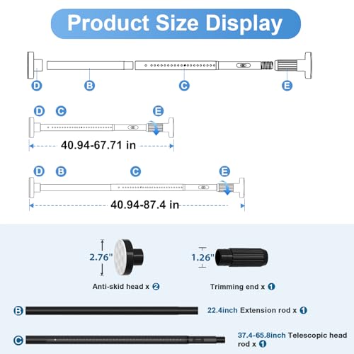 Image of Tension Rod 41-87inch Black Tension Curtain Rods no Drilling | 1.26 inch Diameter Outdoor Curtain Rod for Patio,Windows,Anywhere Heavy Duty Spring Rods Adjustable