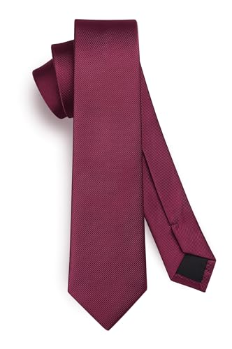 HISDERN - Corbata delgada de color liso de 6 cm para hombre, corbata clásica formal de negocios, rojo (Maroon), Taille unique