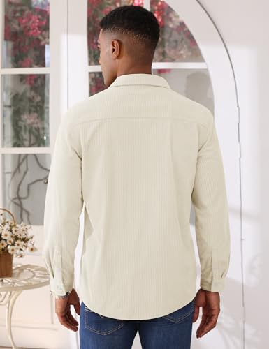 Cotrasen Men's Corduroy Shirt Jacket Button Down Long Sleeve Ribbed Shacket Lightweight Overshirt with Flap Pockets4