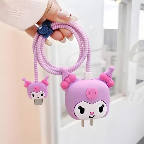 Image of iPhone Charger Case Cover, Purple Bunny, Silicone | Funny Cartoon Character, 18-20W Compatible, 360 Degree Full Protection
