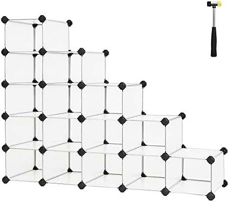 SONGMICS Shoe Rack, Space-Saving 15-Slot Plastic Shoe Storage Organizer Unit, Shoe Cabinet, Ideal for Entryway Hallway Closet Garage, 14.2 x 44.5 x 34.6 Inches, White ULPC44S