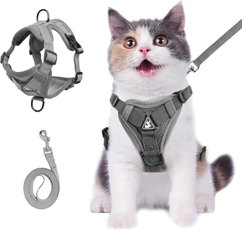 Cat Harness and Leash Soft CatHarness Escape Proof Adjustable Kitten Harness Cat Leash Reflective Strips Jacket Breathable Cat Vest Harness Set for Kitten Easy to Wear Outdoor Walking (Small)