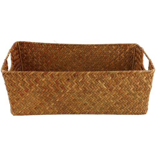 Volumoon Cesta de almacenamiento abierta de hierba marina para sala de estar, Cesta Rectangular de Mimbre de Algas Marinas,Caja Organizadora Tejida, cesta de almacenamiento hecha a mano