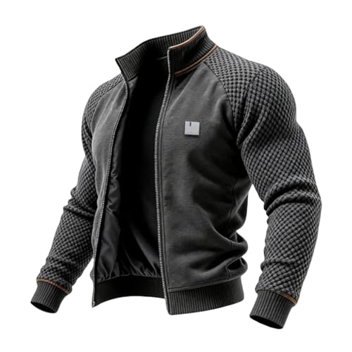 Duohropke Übergangsjacke Herren Herbstjacke Bomberjacke mit Durchgehendem Reißverschluss Strukturiertem Design Sweatjacke Outdoorjacke Lockere Passform Wintermantel Outdoor Winterjacke