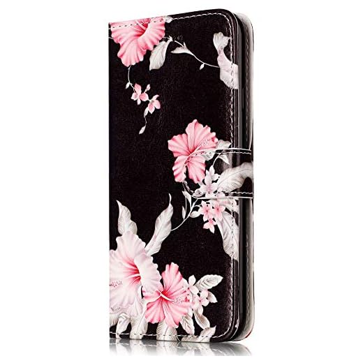 Compatible with LG Stylo 4 Case,LG Stylo 4 Phone case,LG Stylo 4 Plus Case,JanCalm Wallet Floral Pattern PU Leather Credit Card Holders Kickstand Flip Cover for Women Girls (Black/Flower)
