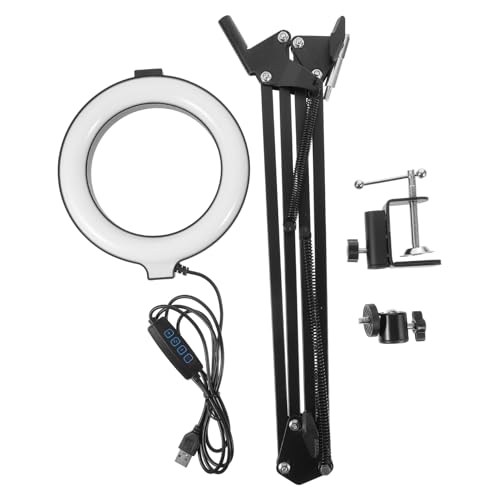 LABRIMP Desk Mount Ring Light Stand with Adjustable Arm Portable Video Light for Indoor Photography for Vlogging Streaming and Video Conferencing