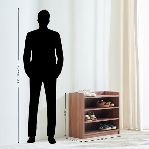 Image of Home Centre | Helios Alton Merida 12 Pairs Shoe Rack | Engineered Wood | Walnut | 1 Year Warranty
