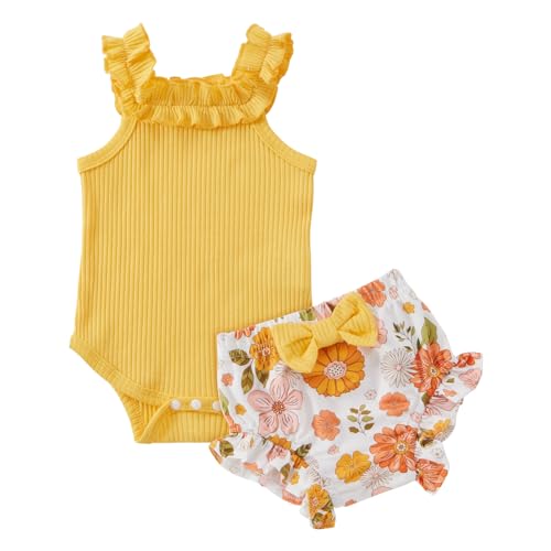 Image of Newborn Baby Girls Clothes Toddler Summer Outfits Ruffle Sleeveless Bodysuit Floral Pants Cute Clothing Set 3M 6M 12M 18M