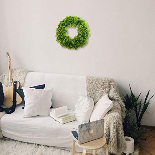 Besportble Artificial Plants Artificial Green Leaves Wreath Boxwood Wreath Farmhouse Greenery Leaf Wreath For Front Door Indoor Hanging Wedding Wall Window Christmas Decor (Green) Green Plants #TOP2