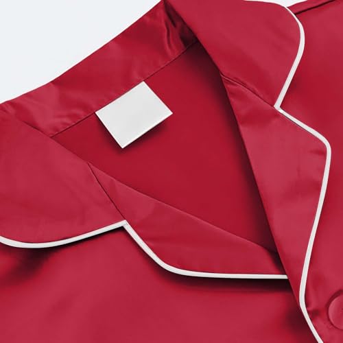 Teen Girls 𝐒ilk 𝐏ajama Set Short Sleeve Satin 𝐏ajamas Button Down Sl𝐞epwear for Girls 𝗦nug (RD2, 13-14 Years)2