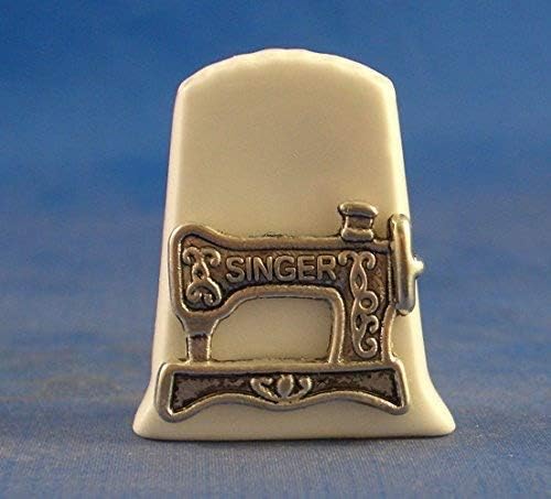 Birchcroft Porcelain China Collectable Thimble - Antique Silver Sewing Machine Box