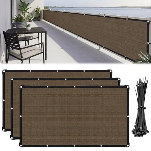 CroBlissful 3 Pcs 3' x 10' Brown Balcony Privacy Screen