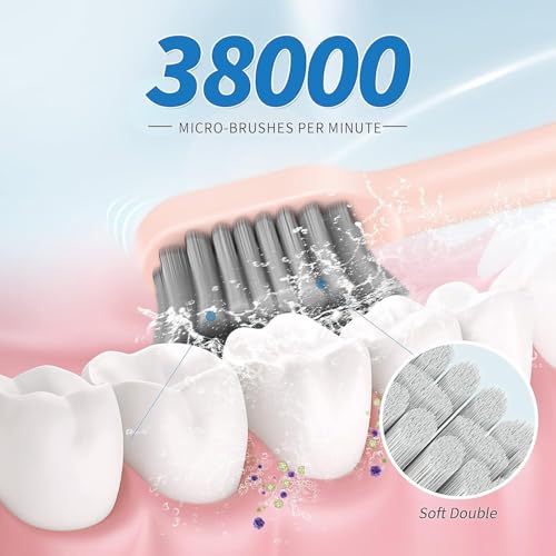 Brosse à dents électrique 5 modes de nettoyage avec 4 têtes de rechange rose - 2