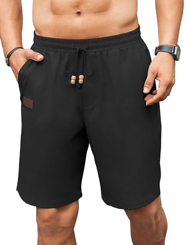 COOFANDY Mens Shorts Linen Summer Shorts for Men UK with Elastic Waist Loose Drawstring Short Pants Casual Holiday Short Trousers Urlaub Regular Fit Blue M
