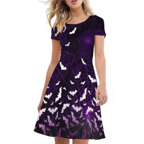 Image of Forchrinse Summer Dresses for Women Crew Neck Short Sleeve Midi Dress Casual Beach Vacation Sundress