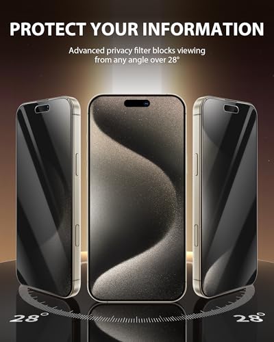 Image of PDDKISS 2 Pack Privacy Screen Protector for iPhone 15 Pro Max (2023) 6.7 inch Black Anti Spy Tempered Glass