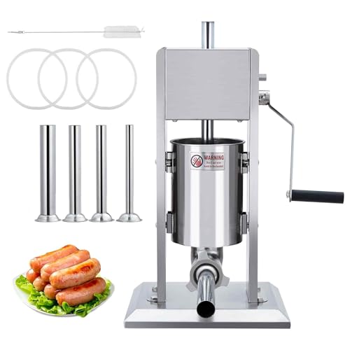 Sausage Stuffer, Manual 7LB/3L Sausage Maker Machine, Meat Stuffer with Dual Speed, Stainless Steel Heavy Duty Sausage Filler with 4 Stuffing Tubes, f