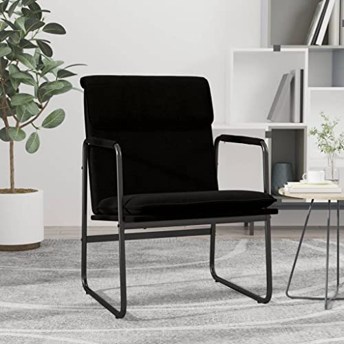 SooIarix Sillón de salón negro, 55 x 64 x 80 cm, silla tapizada de tela con estructura de metal, cómoda silla de relax para salón, dormitorio, sillón orejero