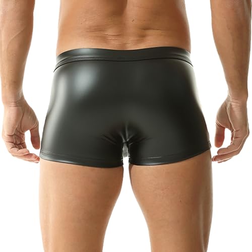 YUFEIDA Herren Kunstleder Boxershorts Wetlook Sexy Unterwäsche Boxer Shorts Slips Männer Stretch Clubwear Kurz Hose Unterhosen