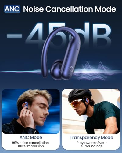 Image of LEEMC Wireless Earbuds, Bluetooth Headphones 6.0, Ear Buds with Touch Screen, ANC ENC Noise Cancelling, 40H Bass Stereo Sound Over-Ear Earphones for iOS, Android, Sports, Workout，Darkblue
