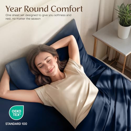 Image of Twin Size Sheet Set - 3 Piece Bed Sheets, Soft and Breathable Microfiber, Includes 1 Fitted Sheet, 1 Flat Sheet and 1 Pillowcase - Oeko Tex (Navy)