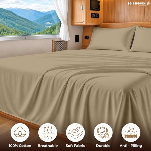 Image of SGI bedding 100% Egyptian Cotton Sheets RV King Size - 600 Thread Count Sheets Set, Soft, Cooling, 15 inch Deep Pocket, Luxury Hotel Bedding, Breathable, Durable - Taupe