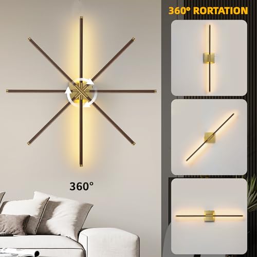 Image of 15800 mAh Battery Operated Wall Sconces with Remote Control Dimmable Battery Powered Cordless Rechargeable Wall Sconces Set of Two 3000K LED Walnut Wood and Brass Gold Wireless Wall Light for Bedroom