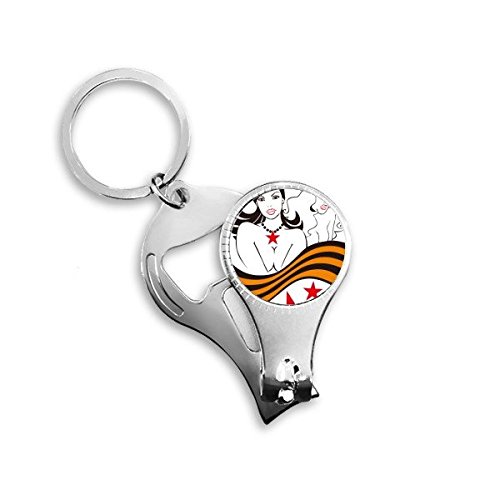Porte-clés en métal soldat femme avec coupe-ongles et décapsuleur