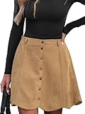 CUPSHE Women Skirt Buttons Pocket Mini Skirts High Waist Petal Hem A-line Casual Fall Winter Vacation Camel Brown