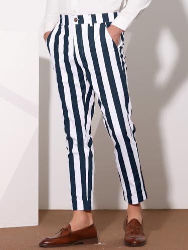 Lars Amadeus Striped Business Pants for Men's Slim Fit Flat Front Tapered Office Cropped Pants2