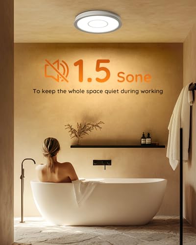 Image of Fitop Bathroom Exhaust Fan with Light, 130 CFM 47W Ceiling Mount Shower Ventilation Exhaust Fan, 1.5 Sones Bathroom Vent Fan with Light, 1100LM LED Light 3000K /4000K /5000K (Silver)