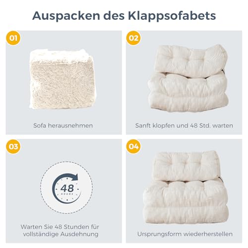 MAXYOYO Faltbares Schlafsofa umwandelbarer Schlafsessel mit Kissen, Matratze mit Rückenstütze, tragbarer Stuhl-Bett-Komfortable Bodensofa-Lounge für Wohnzimmer Schlafzimmer, Beige