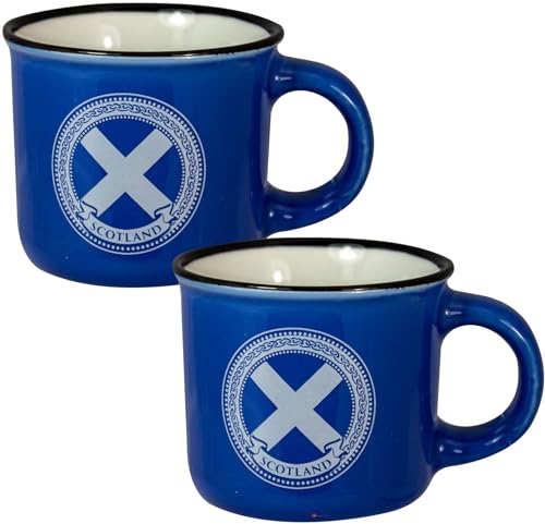 I LUV LTD Espresso Mug 3oz with Scotland Saltire Flag Design, Blue Outside & White Inside, Scottish Gifts
