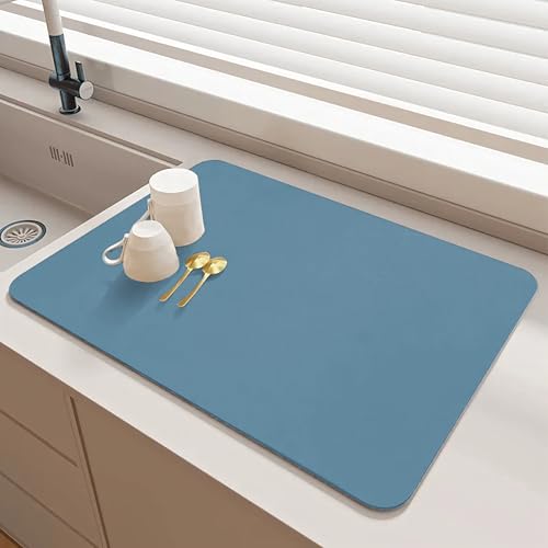 SOQKEEN Alfombrilla Escurreplatos de Cocina 30x40cm, Súper Absorbente, Antideslizante y de Secado Rápido, Ideal para Encimera, Vajilla y Cafetera (Azul)