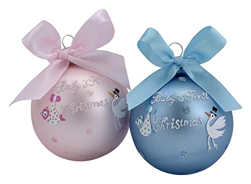 Kurt Adler 65Mm "Babys First Christmas" Glass Ball Ornament 2/Asstd: Boy & Girl #TOP25