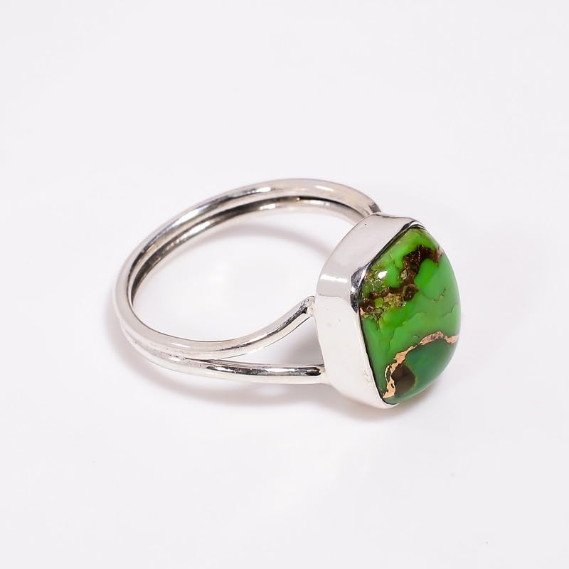 Bague en argent 925 anti-allergie avec turquoise verte véritable pour peau sensible