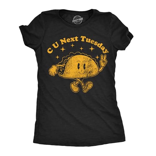 Womens Funny T Shirts C U Next Tuesday Sarcastic Adult Graphic Tee for Ladies Funny T Shirts Cool Offensive Top Women's Novelty Tees Black - C S