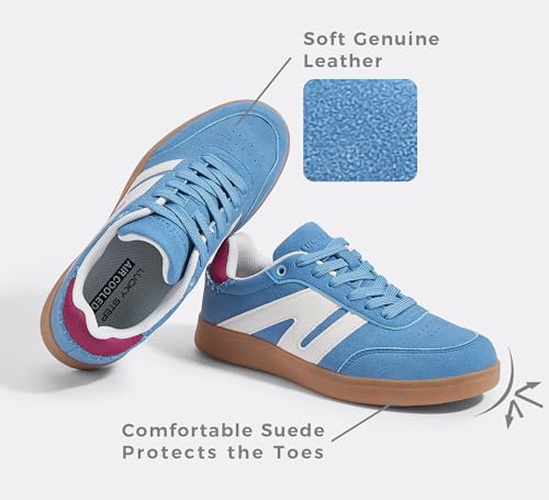 Image of LUCKY STEP Women Classic Retro Gum Sole Fashion Sneakers Casual Tennis Skate Shoe Genuine Leather Walking Footwear Anti Slip Trainers