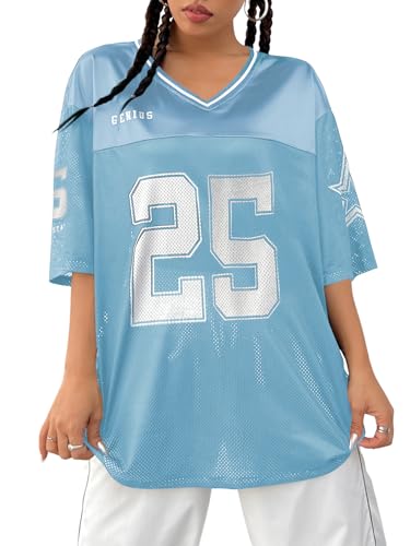 Verdusa Jersey Shirts for Women Y2K Graphic Tees Streetwear Oversized Tops