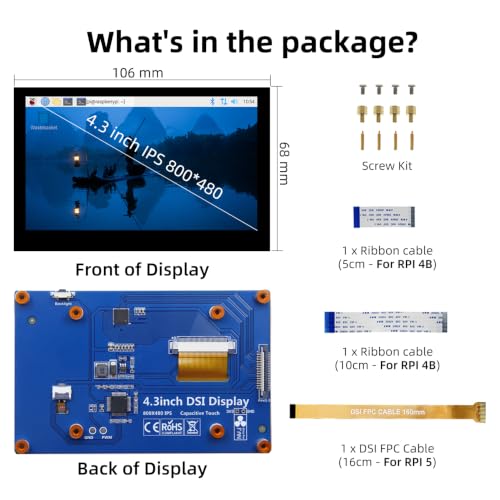 Image of 4.3 Inch Raspberry Pi Screen, 800x480 Pixel Capacitive Touchscreen, MIPI DSI LCD Display for Raspberry Pi, Driver-Free