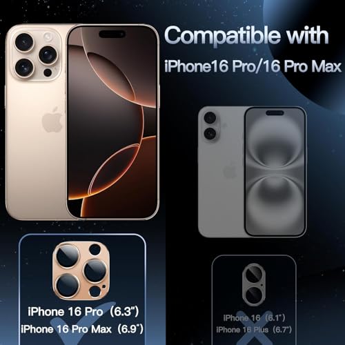 Image of Tempered Glass Camera Lens Protector for iPhone 16 Pro /iPhone 16 Pro Max - Alloy Metal Cover with Tempered Glass - Scratch Resistant, Easy Installation (Brown)
