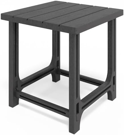 Outdoor Side Table, HDPE Square End Table, Weather Resistant, Tool-Free Assembly, 360 lbs Capacity, for Patio Backyard Pool (Black)