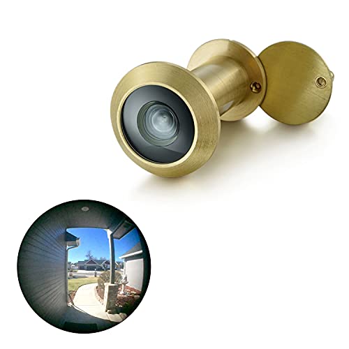 Image of TOGU TG2614YG-SC Brass UL Listed 220-degree Door Viewer with Heavy Duty Privacy Cover for 1-3 /8 inch to 2-1 /6 inch Doors, Brushed Satin Gold Finish