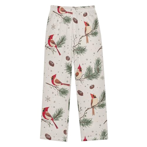 Cardinal Bird Spruce Branch Boys Long Pants Soft Trousers Elastic Waist Kids Lounge Bottoms with Pockets S-XL
