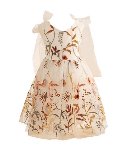 VEYOLOB Flower Girl Dress A-Line Floral Embroidered Tulle Sleeveless Girl Dresses for Wedding Garden Birthday Party Daily