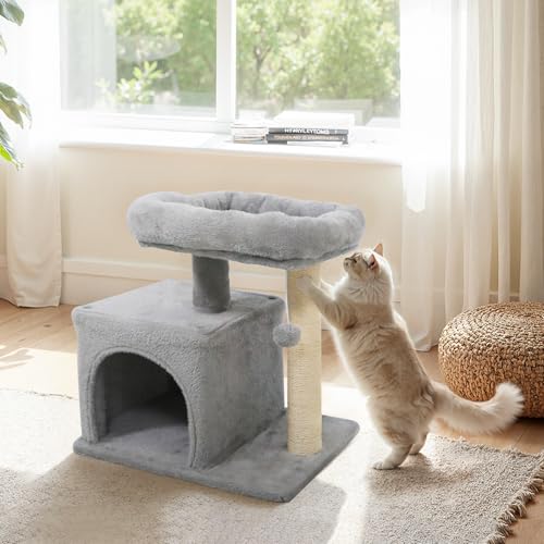 Tangkula árbol para gatos pequeño con rascador y perchero miniatura 3
