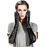 QECEPEI Womens Long Leather Gloves Opera Evening Dress Touchscreen Gloves